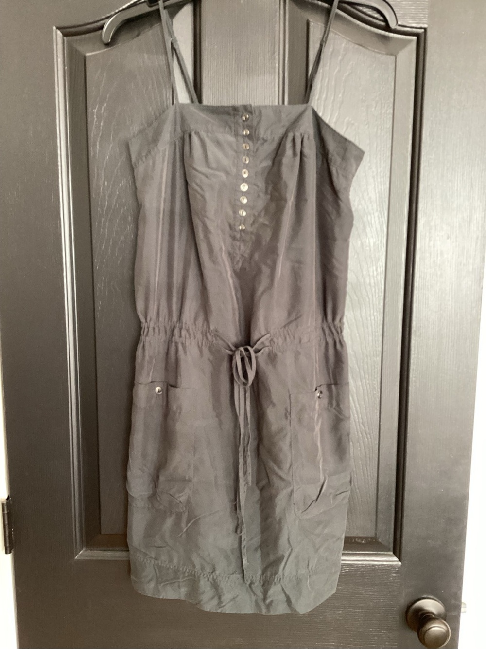 Gap, Sleeveless Black Drawstring Mini Dress, tie and Button Front